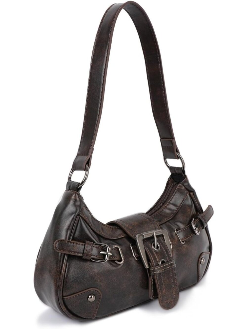 Vintage Y2K Style Women's Small Clutch Handbag, PU Leather, Buckle Detail